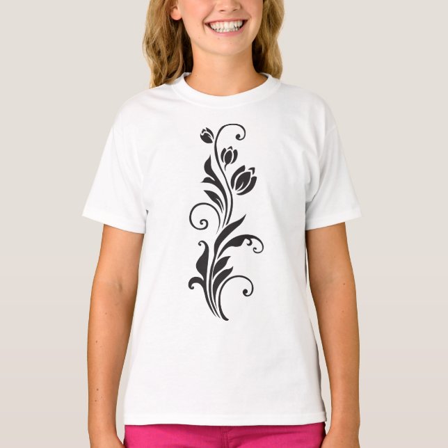 Elegant Ornamental Floral Flower Art T-Shirt (Front)