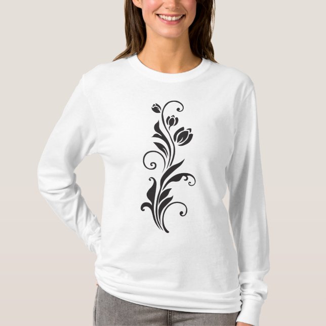 Elegant Ornamental Floral Flower Art T-Shirt (Front)