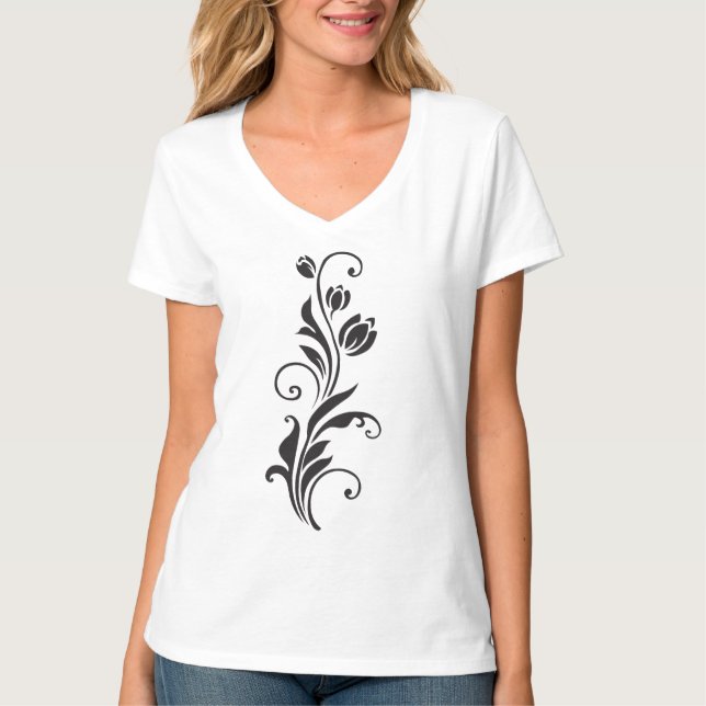 Elegant Ornamental Floral Flower Art T-Shirt (Front)