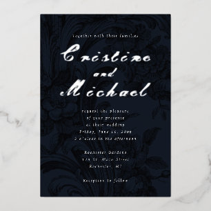 Elegant ornamental flowers silver wedding foil invitation