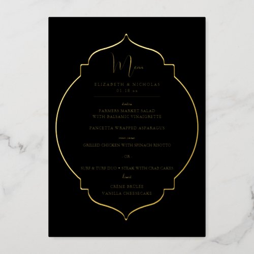 Elegant Ornamental Frame  Gold Foil Wedding Menu Foil Invitation