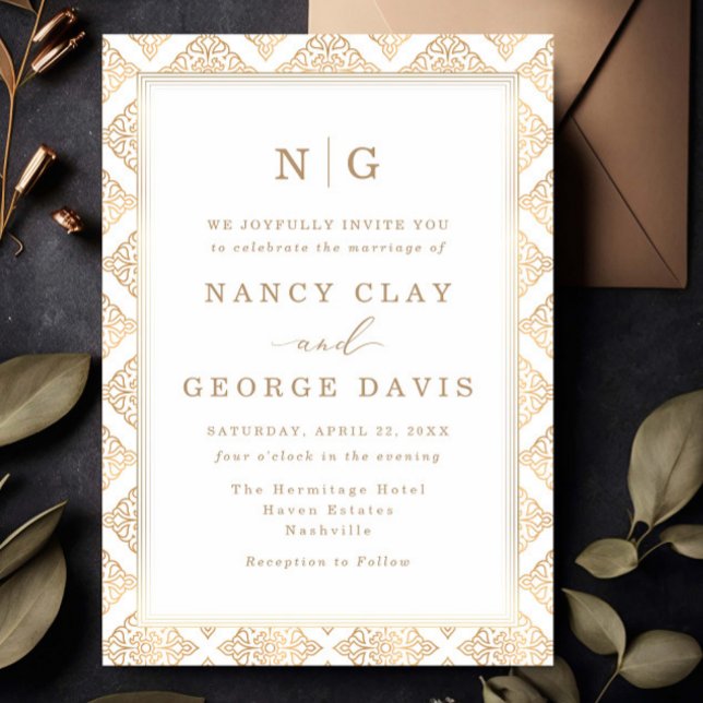 Elegant Ornamental Frame Monogram Wedding Invitation (Creator Uploaded)