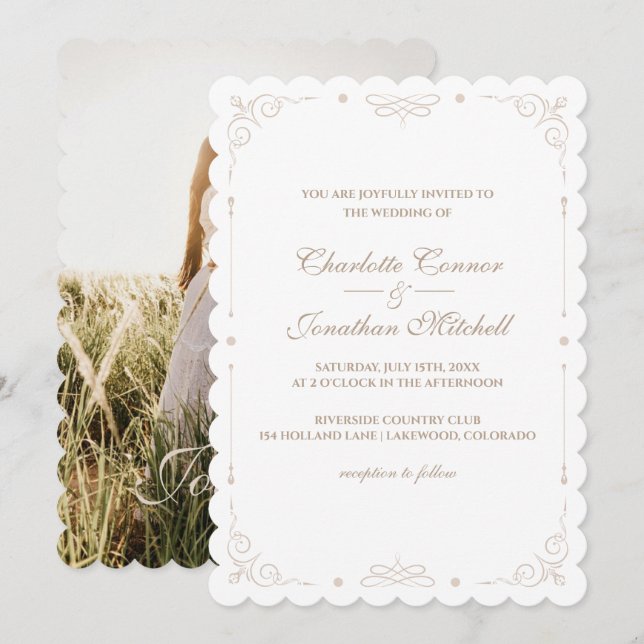 Elegant Ornamental Frame Photo Wedding  Invitation (Front/Back)