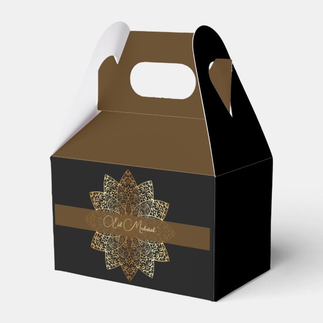 Elegant Ornamental Gold and Black Eid Mubarak Favor Boxes (Front Side)
