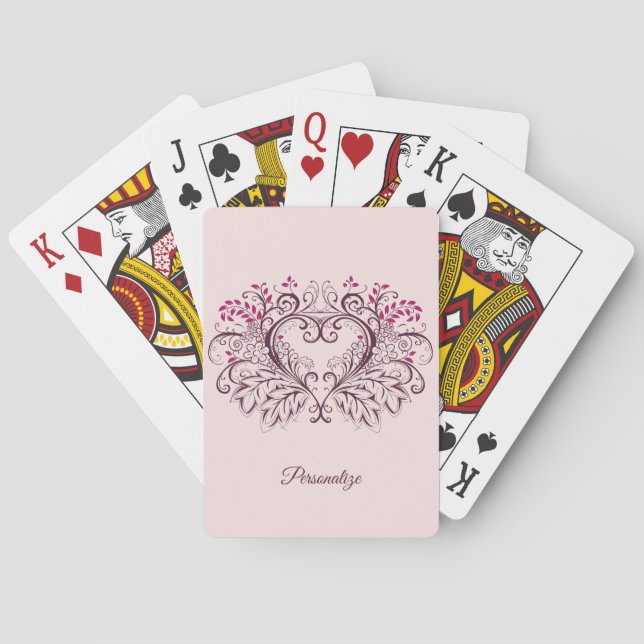 Elegant Ornamental Heart Design Personalized Poker Cards (Back)