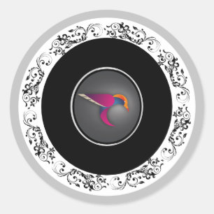 Elegant Ornamental Hummingbird Logo Classic Round Sticker