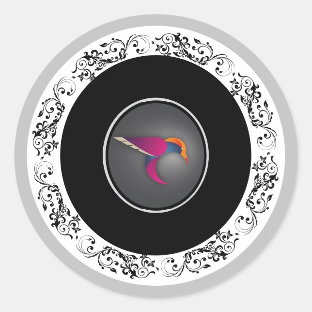 Elegant Ornamental Hummingbird Logo Classic Round Sticker (Front)