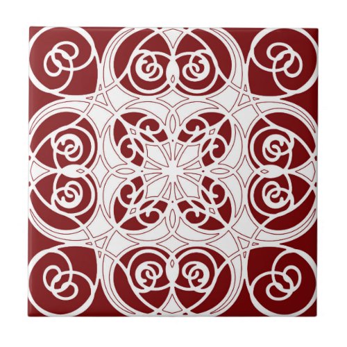 Elegant ornamental modern burgundy white ceramic tile