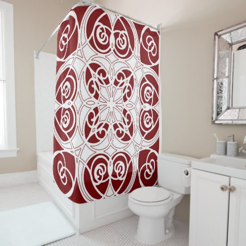 Elegant ornamental modern burgundy white shower curtain
