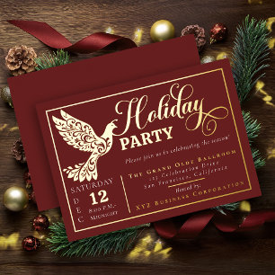 Elegant Ornamental Peace Dove Holiday Party Gold Foil Invitation