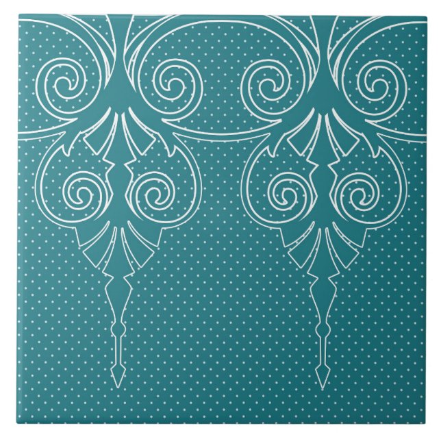 Elegant, ornamental, polka dots, lines, swirls ceramic tile (Front)