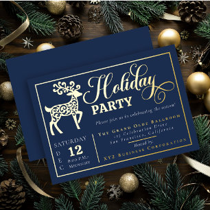 Elegant Ornamental Reindeer Holiday Party Gold Foil Invitation