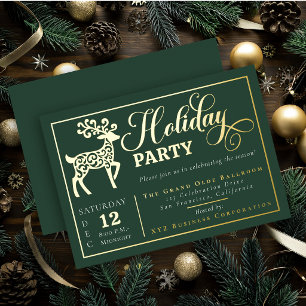 Elegant Ornamental Reindeer Holiday Party Gold Foil Invitation