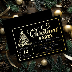 Elegant Ornamental Ribbon Tree Christmas Party  Foil Invitation