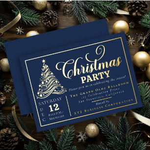Elegant Ornamental Ribbon Tree Christmas Party Foil Invitation