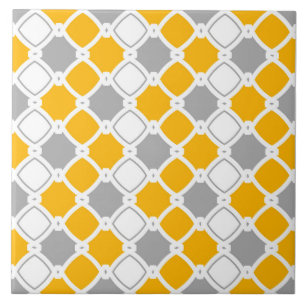 Elegant ornamental, white, mustard yellow, grey ceramic tile