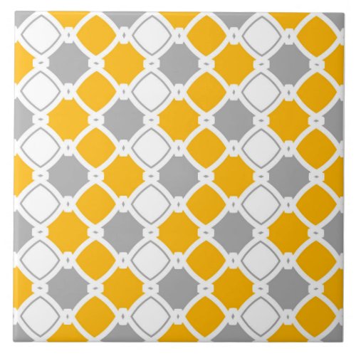 Elegant ornamental white mustard yellow grey ceramic tile