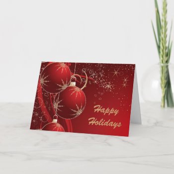 Elegant Ornaments In Red  Happy Holidays Holiday Card by dlindeneau at Zazzle