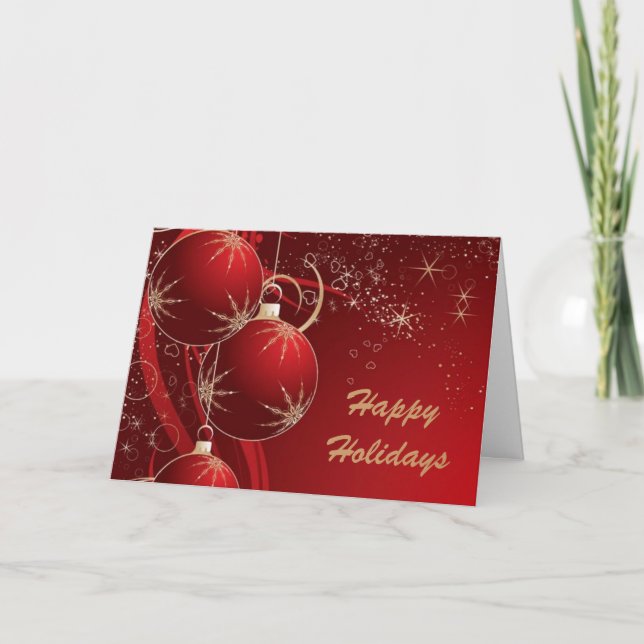 Elegant Ornaments in Red, Happy Holidays Holiday Card (Front)
