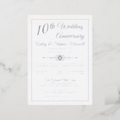 Elegant Ornate 10th Wedding Anniversary Party  Foil Invitation (Standing Front)