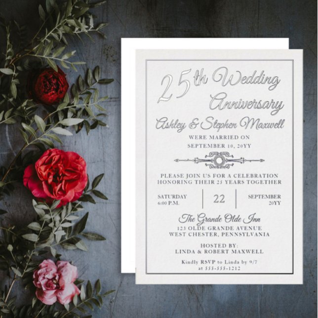 Elegant Ornate 25th Wedding Anniversary Party Foil Foil Invitation (Creator Uploaded)
