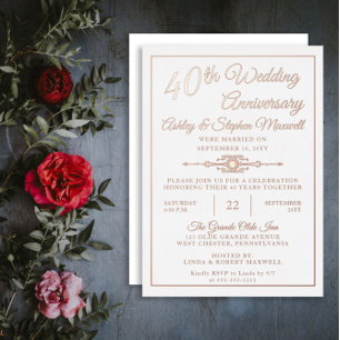 Elegant Ornate 40th Wedding Anniversary Party Foil Foil Invitation