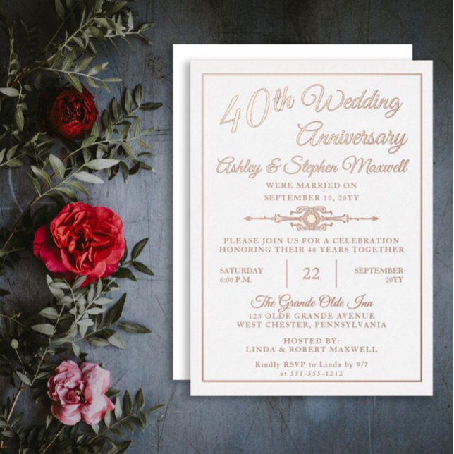 Elegant Ornate 40th Wedding Anniversary Party Foil Foil Invitation