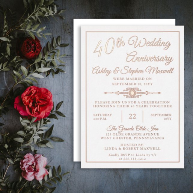Elegant Ornate 40th Wedding Anniversary Party Foil Invitation (Creator Uploaded)