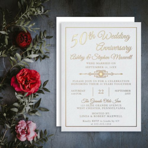 Elegant Ornate 50th Wedding Anniversary Party  Foi Foil Invitation