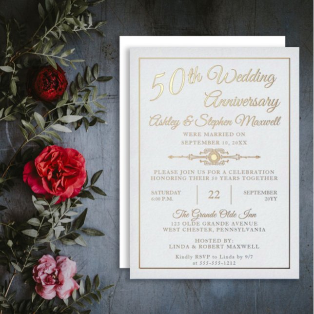 Elegant Ornate 50th Wedding Anniversary Party  Foi Foil Invitation (Creator Uploaded)