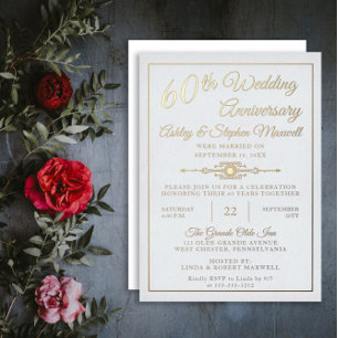 Elegant Ornate 60th Wedding Anniversary Party Foil Foil Invitation