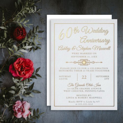 Elegant Ornate 60th Wedding Anniversary Party Foil Foil Invitation