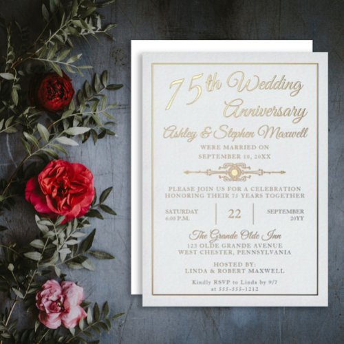 Elegant Ornate 75th Wedding Anniversary Party Foil Foil Invitation