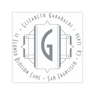 Elegant Ornate Art Deco Round Return Address Self-inking Stamp