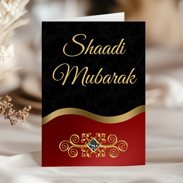 Elegant Ornate Black and Red Shaadi Mubarak Card (Creator Uploaded)