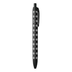 Elegant Ornate Black and White Pattern Monogram Pen
