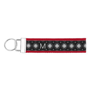 Elegant Ornate Black and White Pattern Monogram Wrist Keychain