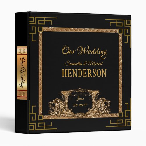 Elegant Ornate Black Gold Wedding Photo Binder