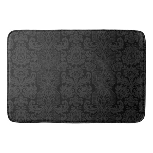 Elegant Ornate Black Victorian Damask  Bath Mat