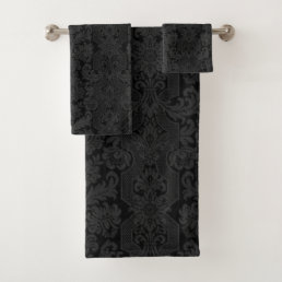 Elegant Ornate Black Victorian Damask  Bath Towel Set