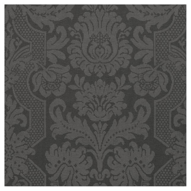 Elegant Ornate Black Victorian Damask  Fabric (Close Up)
