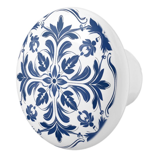 Elegant ornate blue  ceramic knob (Right)