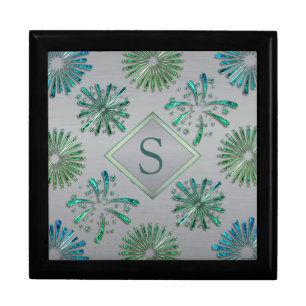 Elegant Ornate Blue Green Pattern Monogram Gift Box