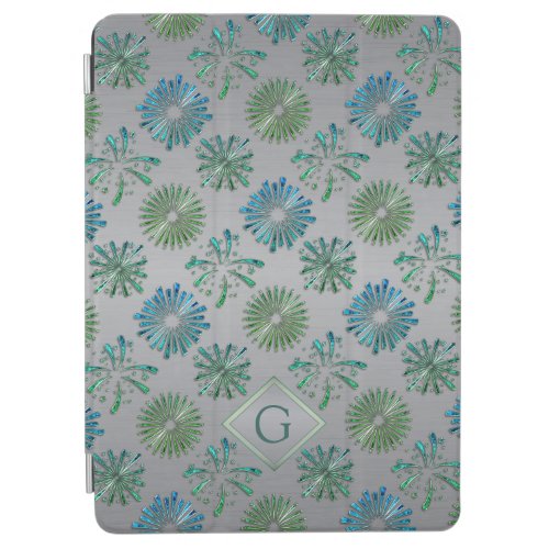 Elegant Ornate Blue Green Pattern Monogram iPad Air Cover