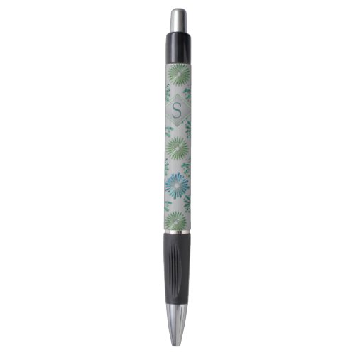 Elegant Ornate Blue Green Pattern Monogram Pen