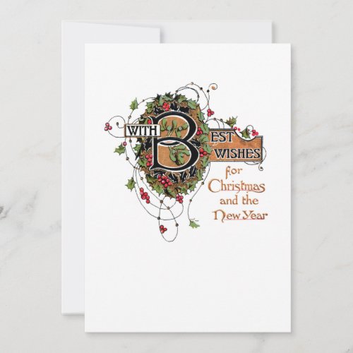 Elegant Ornate Christmas Greeting with Holly Holiday Card