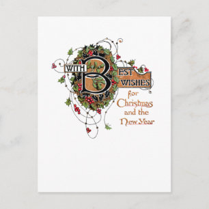 Elegant Ornate Christmas Greeting with Holly Postcard