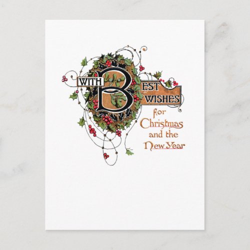 Elegant Ornate Christmas Greeting with Holly Postcard