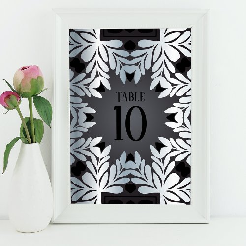 Elegant Ornate Classy Silver Leafy Frame On Black Table Number