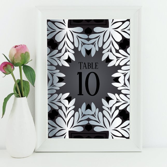 Elegant Ornate Classy Silver Leafy Frame On Black Table Number (Creator Uploaded)